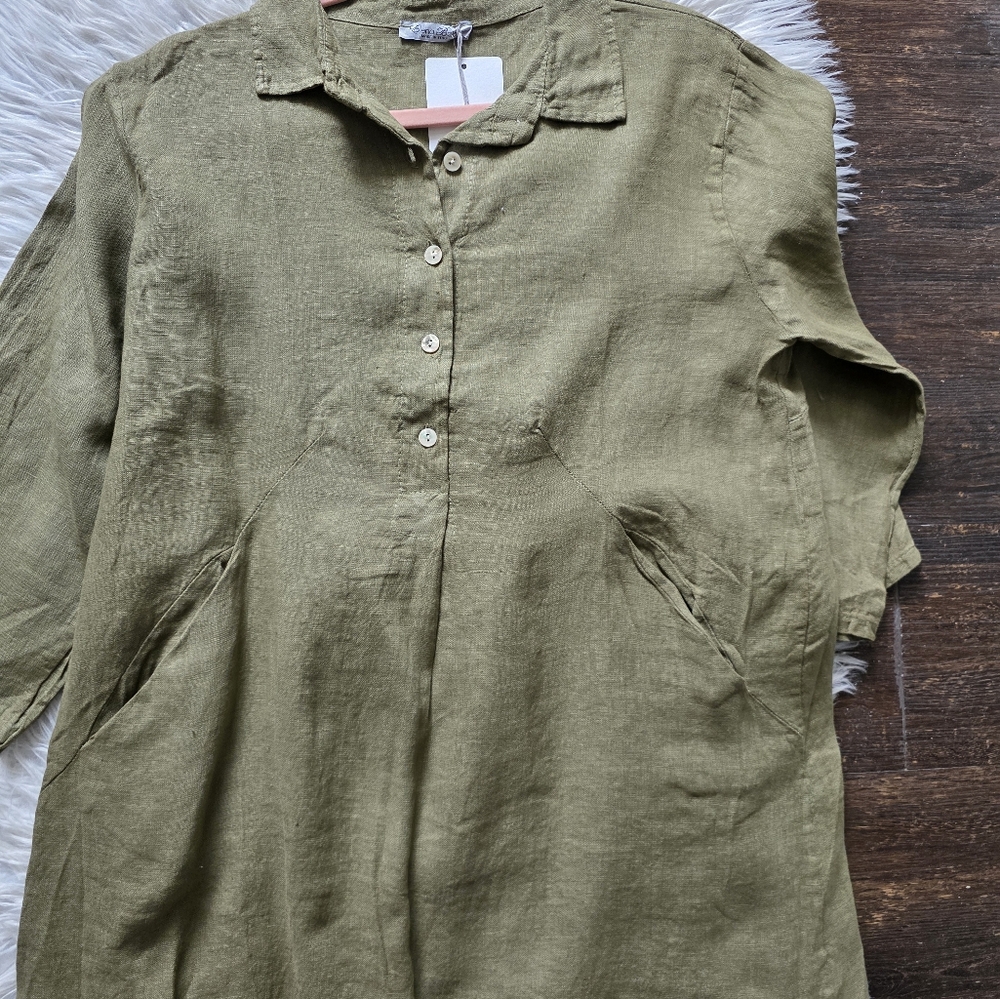 Elena Naldi Olive Green Shirt Dress - Picture 3 of 5